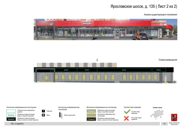 Архитектурная концепция размещения вывесок — Ярославское шоссе, 135, Москва, лист 2 из 2 · Документ по адресу · Архитектурно-художественная концепция · 2020 год
