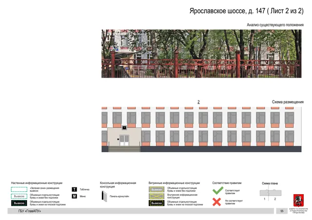 Архитектурная концепция размещения вывесок — Ярославское шоссе, 147, Москва, лист 2 из 2 · Документ по адресу · Архитектурно-художественная концепция · 2020 год