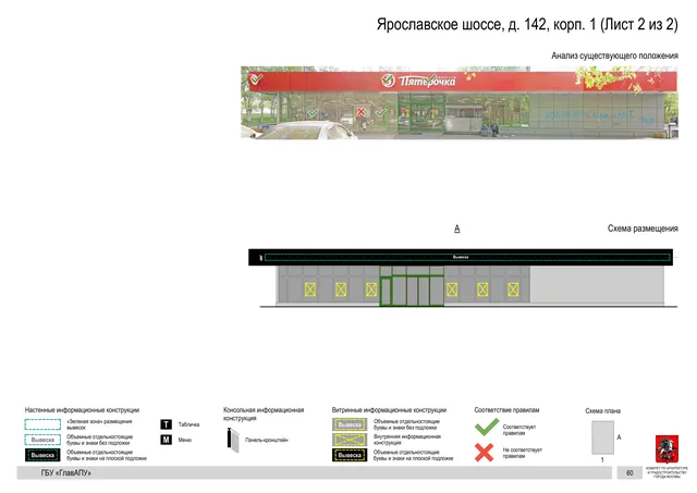 Архитектурная концепция размещения вывесок — Ярославское шоссе, 142, корп. 1, Москва, лист 2 из 2 · Документ по адресу · Архитектурно-художественная концепция · 2020 год