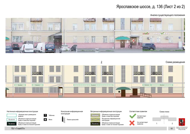 Архитектурная концепция размещения вывесок — Ярославское шоссе, 136, Москва, лист 2 из 2 · Документ по адресу · Архитектурно-художественная концепция · 2020 год