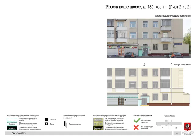 Архитектурная концепция размещения вывесок — Ярославское шоссе, 130, корп. 1, Москва, лист 2 из 2 · Документ по адресу · Архитектурно-художественная концепция · 2020 год