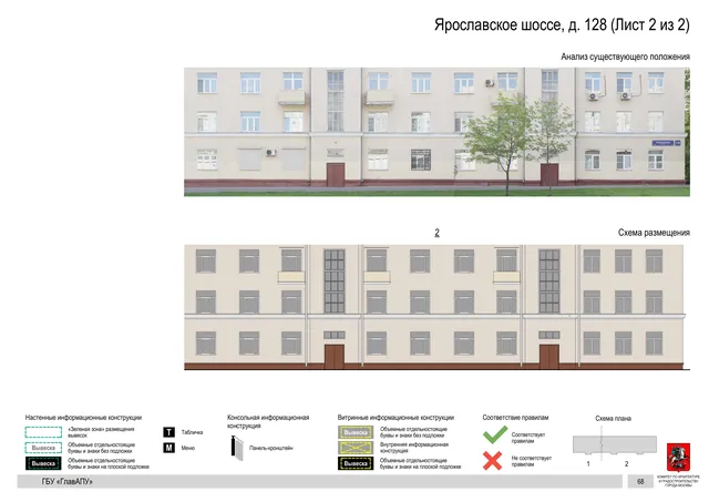 Архитектурная концепция размещения вывесок — Ярославское шоссе, 128, Москва, лист 2 из 2 · Документ по адресу · Архитектурно-художественная концепция · 2020 год