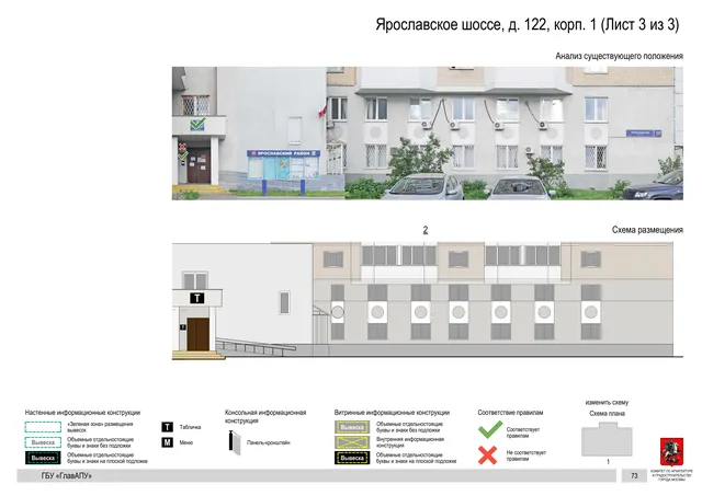 Архитектурная концепция размещения вывесок — Ярославское шоссе, 122, корп. 1, Москва, лист 3 из 3 · Документ по адресу · Архитектурно-художественная концепция · 2020 год