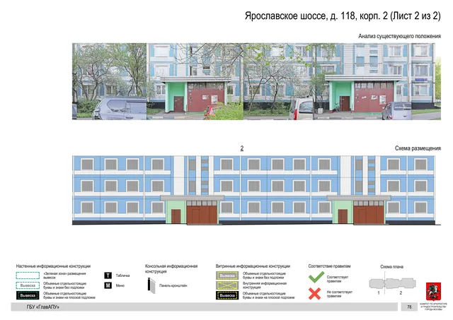 Архитектурная концепция размещения вывесок — Ярославское шоссе, 118, корп. 2, Москва, лист 2 из 2 · Документ по адресу · Архитектурно-художественная концепция · 2020 год