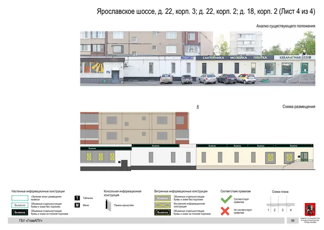 Архитектурная концепция размещения вывесок — Ярославское шоссе, 18, корп. 2, Москва, лист 4 из 4 · Документ по адресу · Архитектурно-художественная концепция · 2020 год