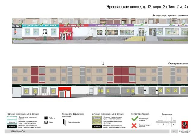 Архитектурная концепция размещения вывесок — Ярославское шоссе, 12, корп. 2, Москва, лист 2 из 4 · Документ по адресу · Архитектурно-художественная концепция · 2020 год
