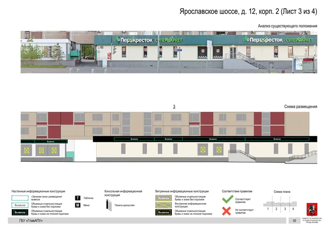 Архитектурная концепция размещения вывесок — Ярославское шоссе, 12, корп. 2, Москва, лист 3 из 4 · Документ по адресу · Архитектурно-художественная концепция · 2020 год