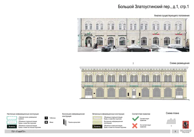 Большой Златоустинский пер., д.1, стр.1 · PDF 5 Архитектурная концепция размещения вывесок — Большой златоустинский переулок, 1, стр. 1, Москва, страница PDF 5 · Документ по адресу · Архитектурно-художественная концепция