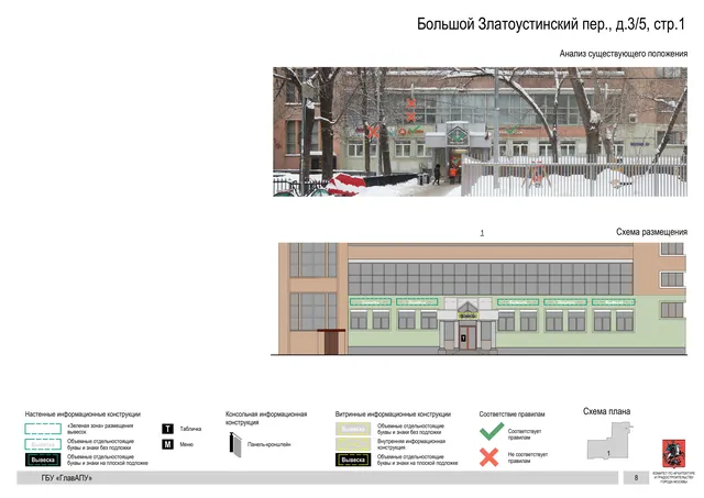 Большой Златоустинский пер., д.3/5, стр.1 · PDF 7 Архитектурная концепция размещения вывесок — Большой златоустинский переулок, 3/5, стр. 1, Москва, страница PDF 7 · Документ по адресу · Архитектурно-художественная концепция