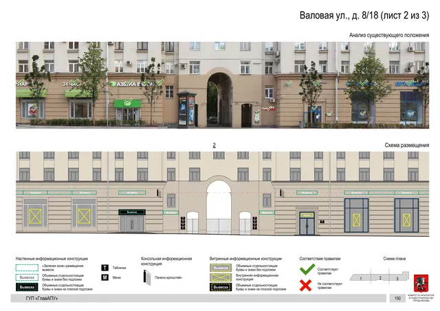 Архитектурная концепция размещения вывесок — Валовая улица, 8/18, Москва, лист 2 из 3 · Документ по адресу · Архитектурно-художественная концепция