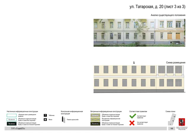 Архитектурная концепция размещения вывесок — Татарская улица, 20, Москва, лист 3 из 3 · Документ по адресу · Архитектурно-художественная концепция