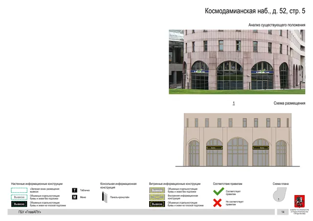Космодамианская наб., д. 52, стр. 5 · PDF 16 Архитектурная концепция размещения вывесок — Космодамианская набережная, 52, стр. 5, Москва, страница PDF 16 · Документ по адресу · Архитектурно-художественная концепция