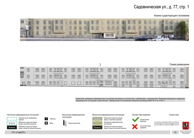 Садовническая ул., д. 77, стр. 1 · PDF 173 Архитектурная концепция размещения вывесок — Садовническая улица, 77, стр. 1, Москва, страница PDF 173 · Документ по адресу · Архитектурно-художественная концепция