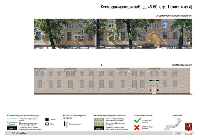 Архитектурная концепция размещения вывесок — Космодамианская набережная, 46-50, стр. 1, Москва, лист 4 из 4 · Документ по адресу · Архитектурно-художественная концепция