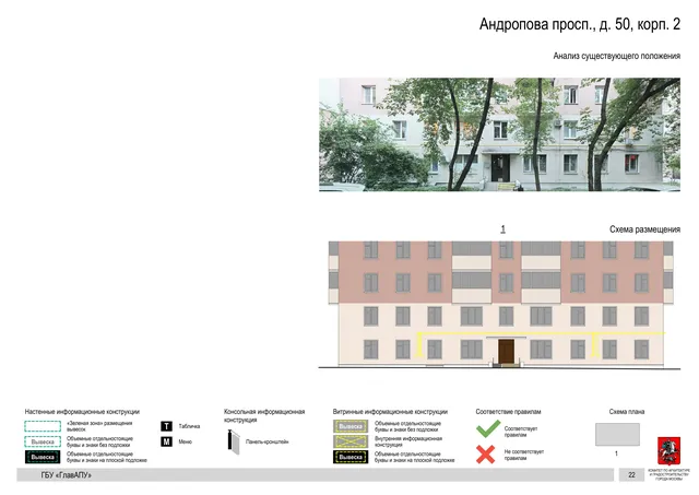 Архитектурная концепция размещения вывесок — Андропова проспект, 50, корп. 2, Москва, страница PDF 24 · Документ по адресу · Архитектурно-художественная концепция · 2020 год