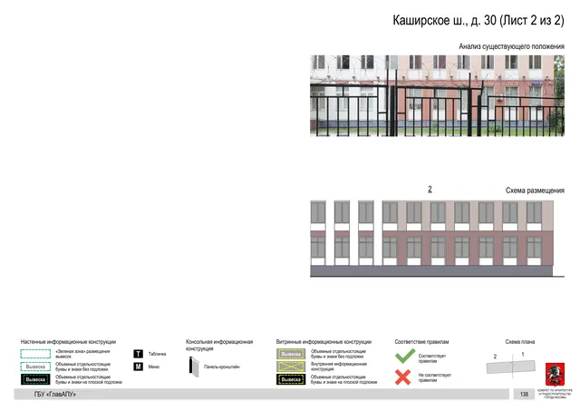 Архитектурная концепция размещения вывесок — Каширское шоссе, 30, Москва, лист 2 из 2 · Документ по адресу · Архитектурно-художественная концепция · 2020 год