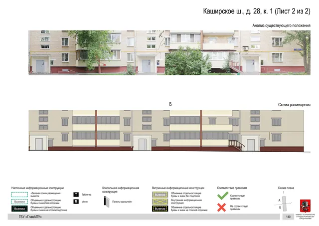 Архитектурная концепция размещения вывесок — Каширское шоссе, 28, корп. 1, Москва, лист 2 из 2 · Документ по адресу · Архитектурно-художественная концепция · 2020 год