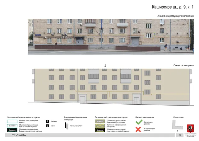 Архитектурная концепция размещения вывесок — Каширское шоссе, 9, корп. 1, Москва, страница PDF 21 · Документ по адресу · Архитектурно-художественная концепция · 2020 год