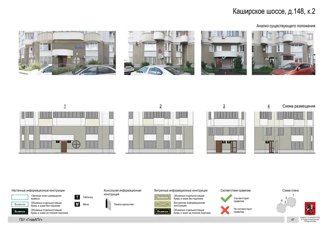 Архитектурная концепция размещения вывесок — Каширское шоссе, 148, корп. 2, Москва, страница PDF 49 · Документ по адресу · Архитектурно-художественная концепция · 2020 год
