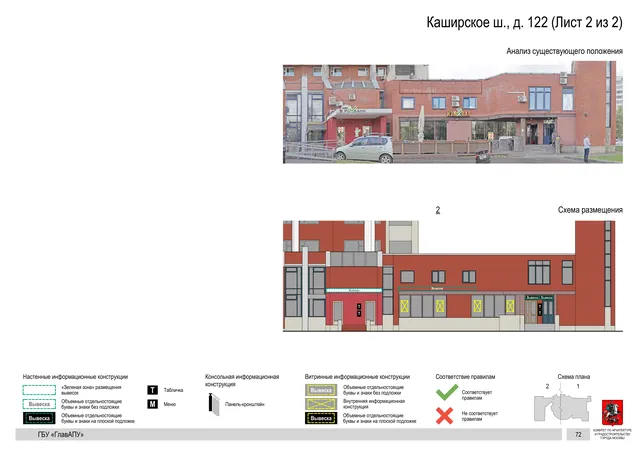 Архитектурная концепция размещения вывесок — Каширское шоссе, 122, Москва, лист 2 из 2 · Документ по адресу · Архитектурно-художественная концепция · 2020 год