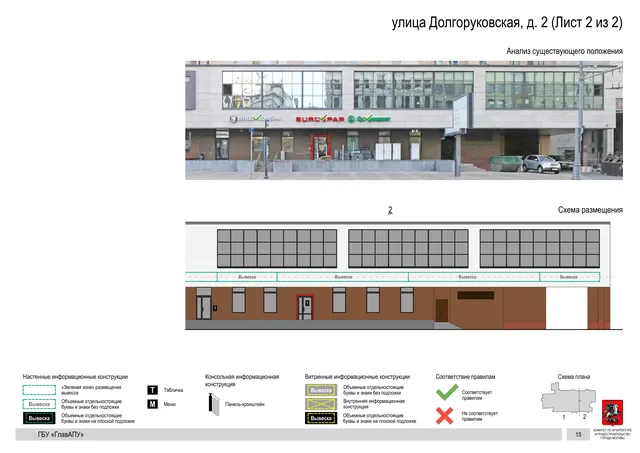 Архитектурная концепция размещения вывесок — Долгоруковская улица, 2, Москва, лист 2 из 2 · Документ по адресу · Архитектурно-художественная концепция · 2019 год