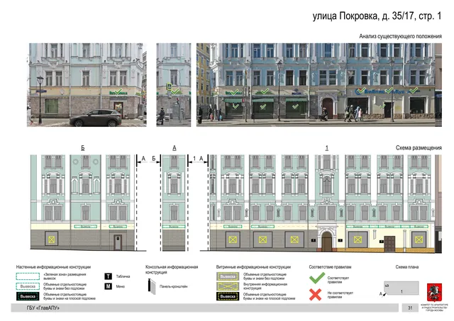 улица Покровка, д. 35/17, стр. 1 · PDF 33 Архитектурная концепция размещения вывесок — Покровка улица, 35/17, стр. 1, Москва, страница PDF 33 · Документ по адресу · АХК № 281 от 18.09.2024