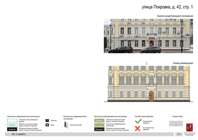 улица Покровка, д. 42, стр. 1 · PDF 53 Архитектурная концепция размещения вывесок — Покровка улица, 42, стр. 1, Москва, страница PDF 53 · Документ по адресу · АХК № 281 от 18.09.2024