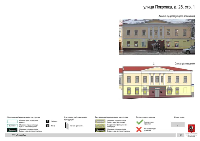 улица Покровка, д. 28, стр. 1 · PDF 64 Архитектурная концепция размещения вывесок — Покровка улица, 28, стр. 1, Москва, страница PDF 64 · Документ по адресу · АХК № 281 от 18.09.2024