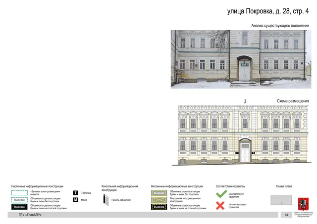 улица Покровка, д. 28, стр. 4 · PDF 66 Архитектурная концепция размещения вывесок — Покровка улица, 28, стр. 4, Москва, страница PDF 66 · Документ по адресу · АХК № 281 от 18.09.2024