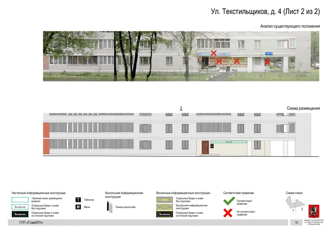 Архитектурная концепция размещения вывесок — Текстильщиков улица, 4, Москва, лист 2 из 2 · Документ по адресу · Архитектурно-художественная концепция · 2016 год