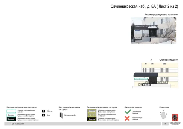 Овчинниковская наб., д. 8А ( Лист 2 из 2) · PDF 22 Архитектурная концепция размещения вывесок — Овчинниковская набережная, 8А, Москва, лист 2 из 2 · Документ по адресу · Архитектурно-художественная концепция
