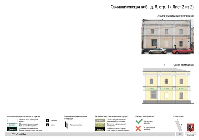 Овчинниковская наб., д. 6, стр. 1 ( Лист 2 из 2) · PDF 24 Архитектурная концепция размещения вывесок — Овчинниковская набережная, 6, стр. 1, Москва, лист 2 из 2 · Документ по адресу · Архитектурно-художественная концепция
