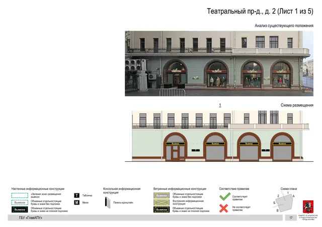 Архитектурная концепция размещения вывесок — Театральный проезд, 2, Москва, лист 1 из 5 · Документ по адресу · Архитектурно-художественная концепция