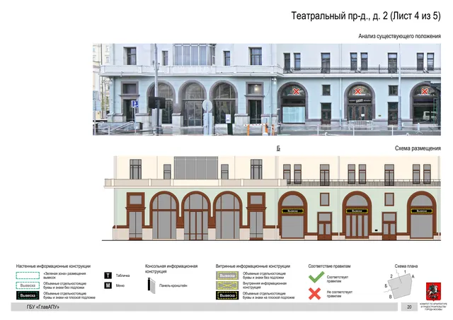Архитектурная концепция размещения вывесок — Театральный проезд, 2, Москва, лист 4 из 5 · Документ по адресу · Архитектурно-художественная концепция