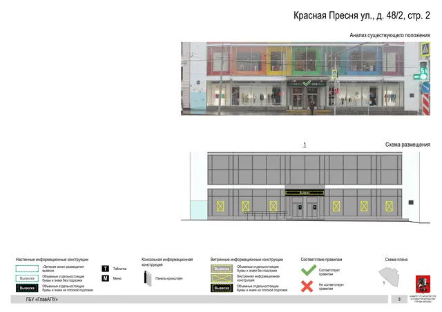 Архитектурная концепция размещения вывесок — Красная пресня улица, 48/2, стр. 2, Москва, страница PDF 10 · Документ по адресу · Архитектурно-художественная концепция · 2019 год