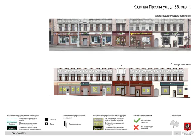 Архитектурная концепция размещения вывесок — Красная пресня улица, 36, стр. 1, Москва, страница PDF 15 · Документ по адресу · Архитектурно-художественная концепция · 2019 год