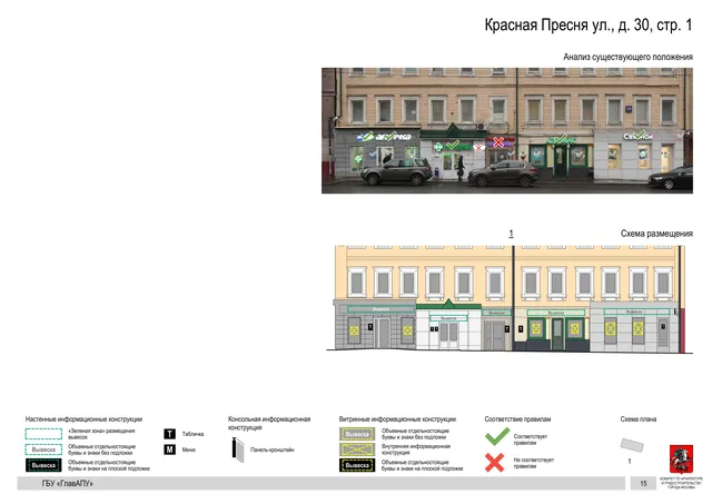 Архитектурная концепция размещения вывесок — Красная пресня улица, 30, стр. 1, Москва, страница PDF 17 · Документ по адресу · Архитектурно-художественная концепция · 2019 год