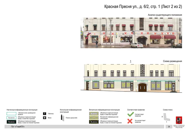 Архитектурная концепция размещения вывесок — Красная пресня улица, 6/2, стр. 1, Москва, лист 2 из 2 · Документ по адресу · Архитектурно-художественная концепция · 2019 год