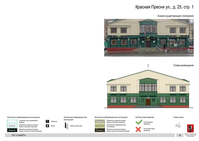 Архитектурная концепция размещения вывесок — Красная пресня улица, 25, стр. 1, Москва, страница PDF 48 · Документ по адресу · Архитектурно-художественная концепция · 2019 год
