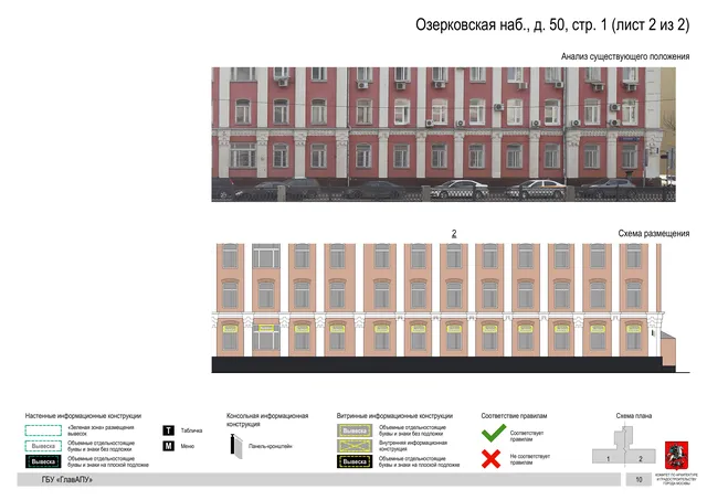 Архитектурная концепция размещения вывесок — Озерковская набережная, 50, стр. 1, Москва, лист 2 из 2 · Документ по адресу · Архитектурно-художественная концепция