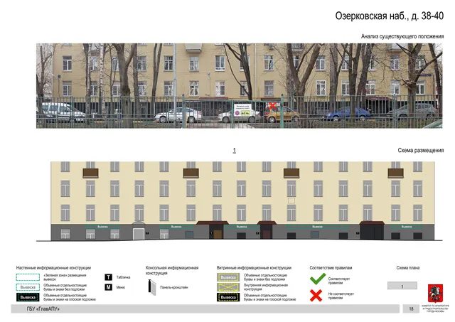 Озерковская наб., д. 38-40 · PDF 19 Архитектурная концепция размещения вывесок — Озерковская набережная, 38-40, Москва, страница PDF 19 · Документ по адресу · Архитектурно-художественная концепция