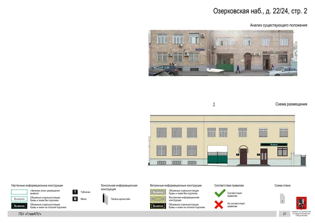 Архитектурная концепция размещения вывесок — Озерковская набережная, 22/24, стр. 2, Москва, страница PDF 28 · Документ по адресу · Архитектурно-художественная концепция