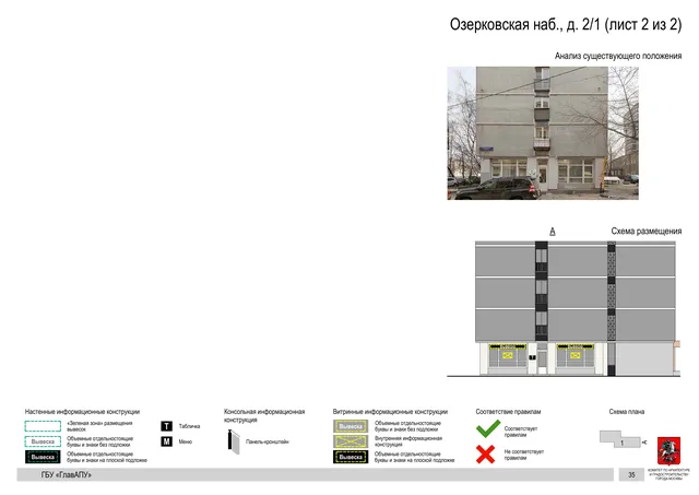 Озерковская наб., д. 2/1 (лист 2 из 2) · PDF 36 Архитектурная концепция размещения вывесок — Озерковская набережная, 2/1, Москва, лист 2 из 2 · Документ по адресу · Архитектурно-художественная концепция