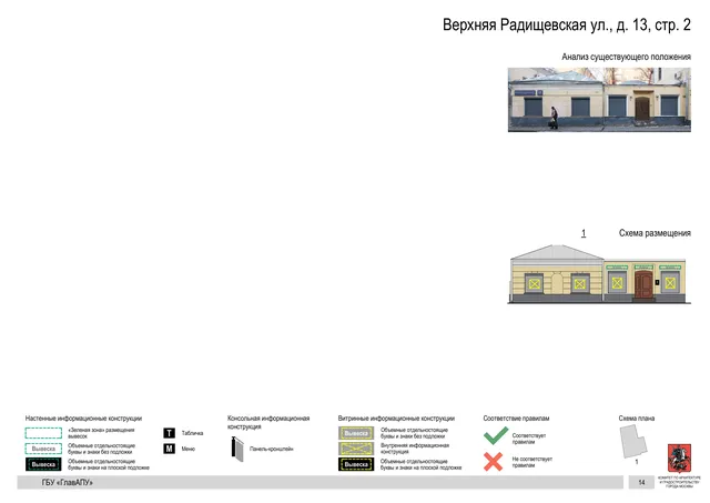 Верхняя Радищевская ул., д. 13, стр. 2 · PDF 16 Архитектурная концепция размещения вывесок — Верхняя радищевская улица, 13, стр. 2, Москва, страница PDF 16 · Документ по адресу · Архитектурно-художественная концепция