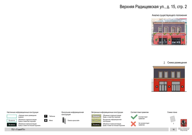 Архитектурная концепция размещения вывесок — Верхняя радищевская улица, 15, стр. 2, Москва, страница PDF 20 · Документ по адресу · Архитектурно-художественная концепция