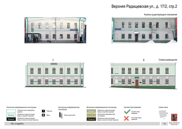 Верхняя Радищевская ул., д. 17/2, стр.2 · PDF 21 Архитектурная концепция размещения вывесок — Верхняя радищевская улица, 17/2, стр. 2, Москва, страница PDF 21 · Документ по адресу · Архитектурно-художественная концепция