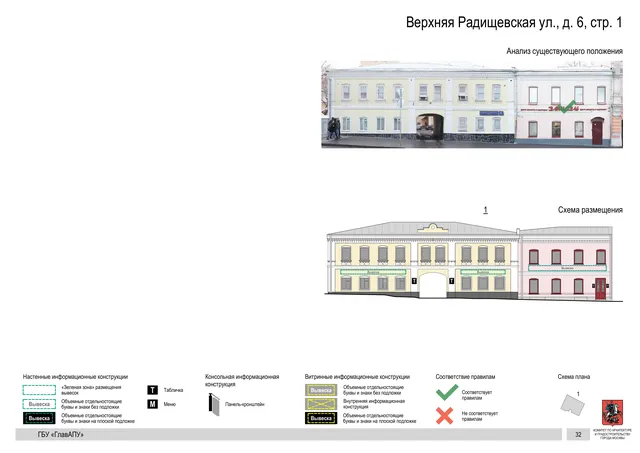 Верхняя Радищевская ул., д. 6, стр. 1 · PDF 35 Архитектурная концепция размещения вывесок — Верхняя радищевская улица, 6, стр. 1, Москва, страница PDF 35 · Документ по адресу · Архитектурно-художественная концепция