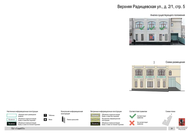 Верхняя Радищевская ул., д. 2/1, стр. 5 · PDF 37 Архитектурная концепция размещения вывесок — Верхняя радищевская улица, 2/1, стр. 5, Москва, страница PDF 37 · Документ по адресу · Архитектурно-художественная концепция