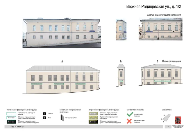 Верхняя Радищевская ул., д. 1/2 · PDF 5 Архитектурная концепция размещения вывесок — Верхняя радищевская улица, 1/2, Москва, страница PDF 5 · Документ по адресу · Архитектурно-художественная концепция