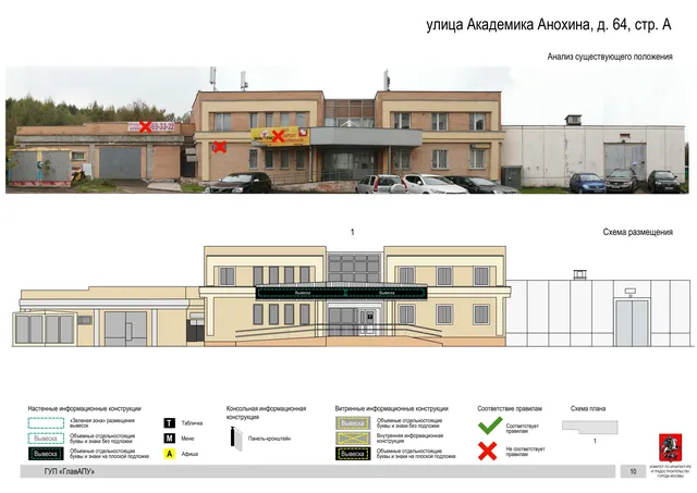 Архитектурная концепция размещения вывесок — Академика анохина улица, 64, стр. А, Москва, страница PDF 10 · Документ по адресу · Архитектурно-художественная концепция · 2016 год